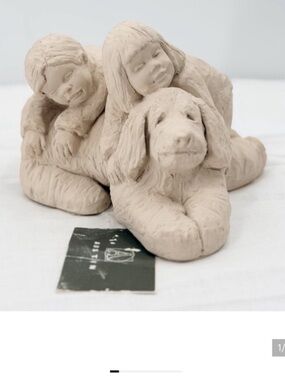 Vintage Dee Crowley Austin Double Hugs Children Hugging Dog Sculpture Figurine